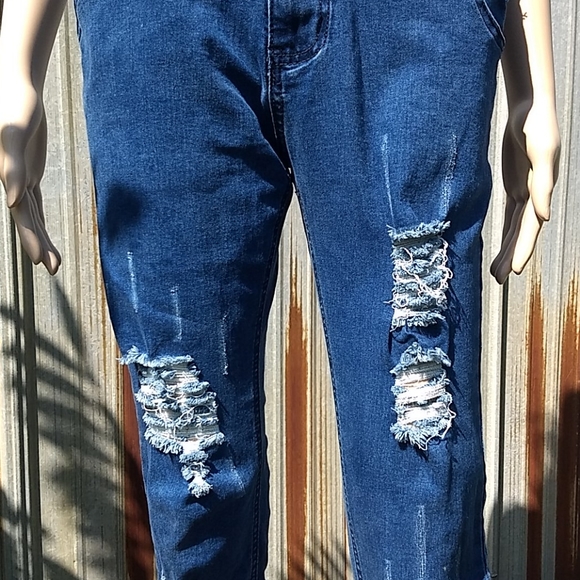 Skinny distressed denim overalls size S - Picture 7 of 17